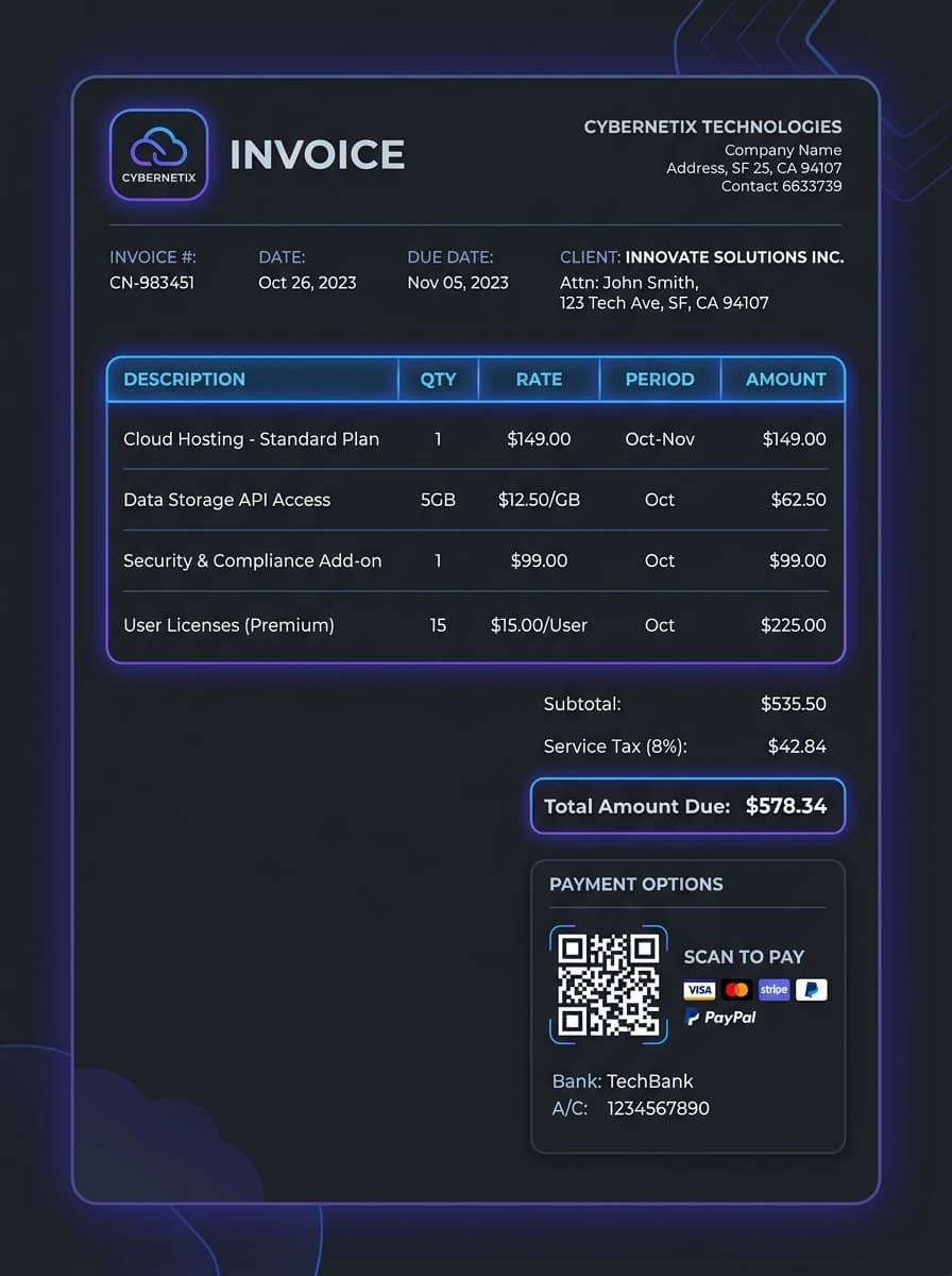 Modern Indigo Invoice Template