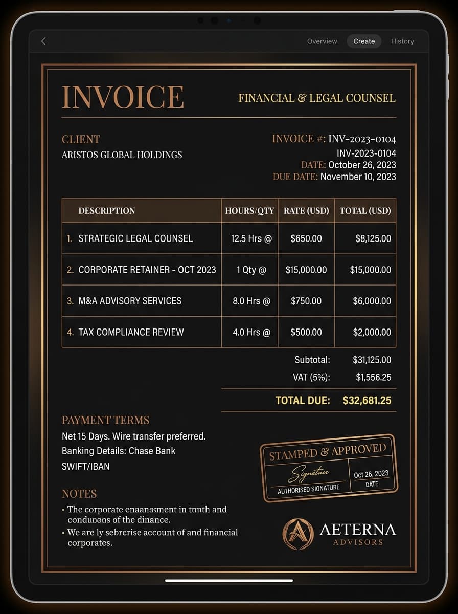 Executive Retainer Invoice Template